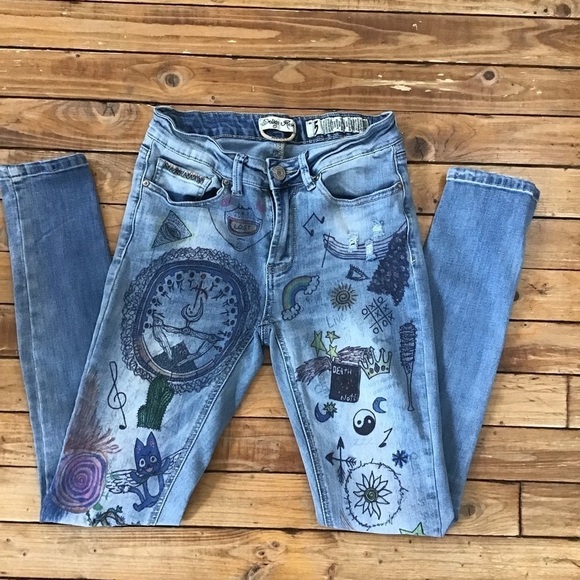 INDIGO Rein colored jeans size 5 artist boho skinny stretchy denim faded blue - Picture 1 of 11